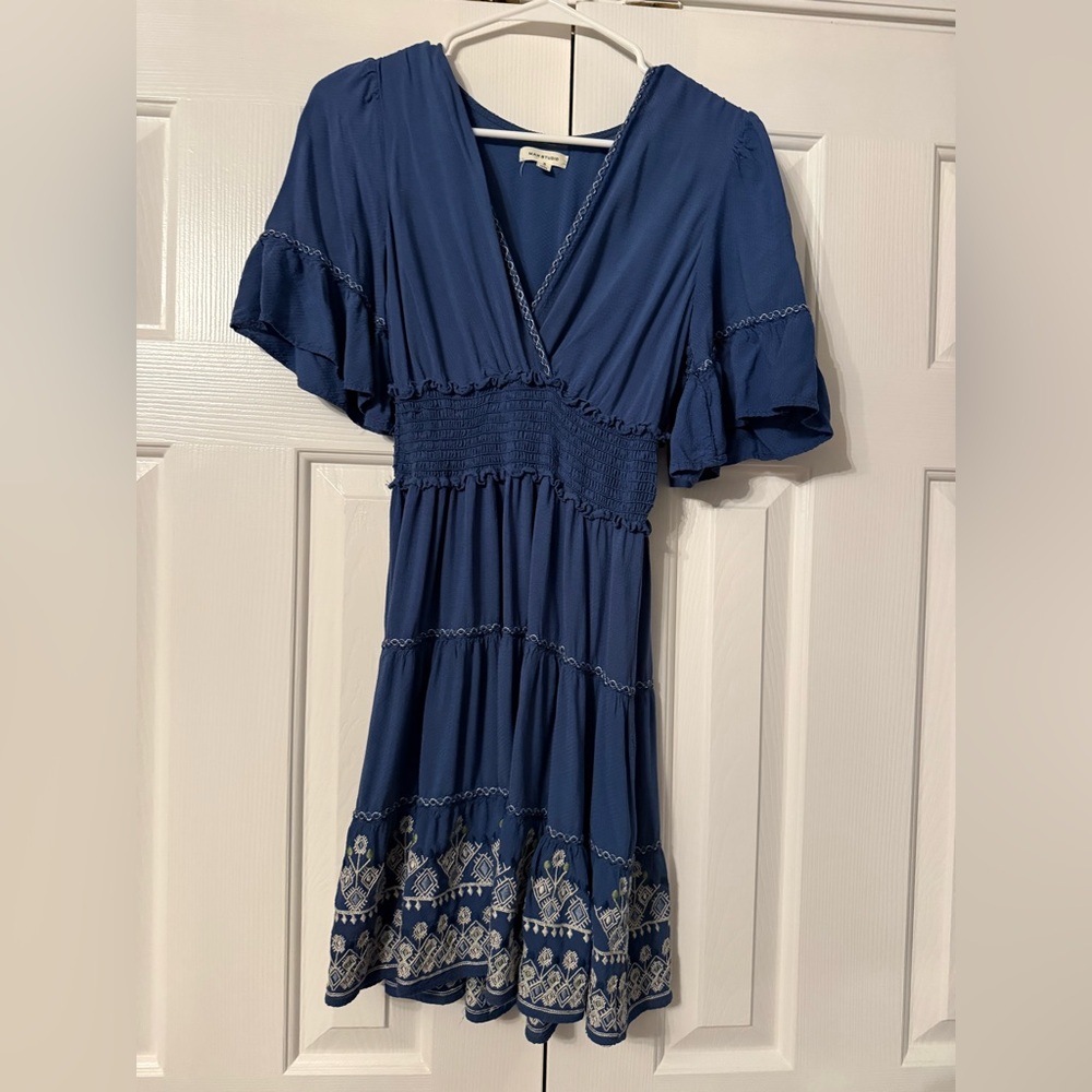 Max Studio Navy Midi Dress with Embroidery